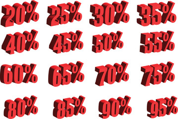 3D percent 20 to 95 for discount ,tag,label,shop .eps10