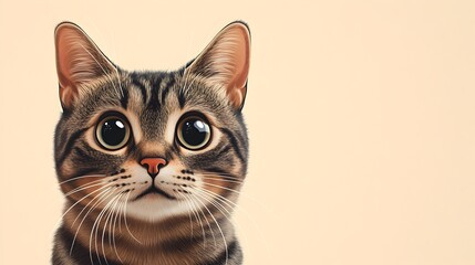 Cautious Feline Closeup in Minimalistic Anime-Style Design