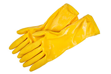 Yellow rubber gloves on transparent background