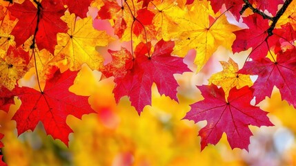Bright Maple Tree Leaves in Autumn Colors