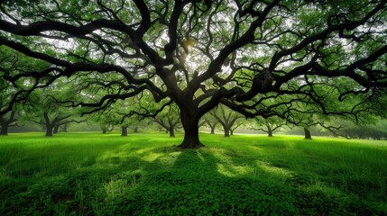 Obraz premium Majestic Oak Tree in a Verdant Meadow