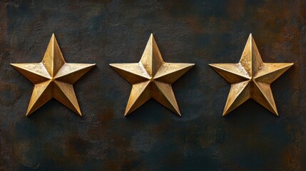 Fototapeta premium Three Golden Stars on Rustic Background