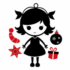 Christmas Cute Kids Little girl Black silhouette
