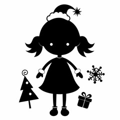 Christmas Cute Kids Little girl Black silhouette
