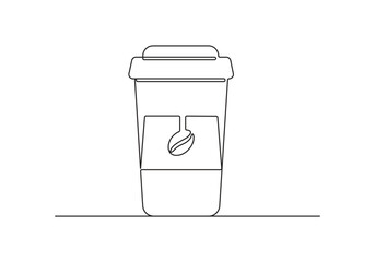 Paper coffee cup continuous one line drawing. Isolated on white background vector illustration