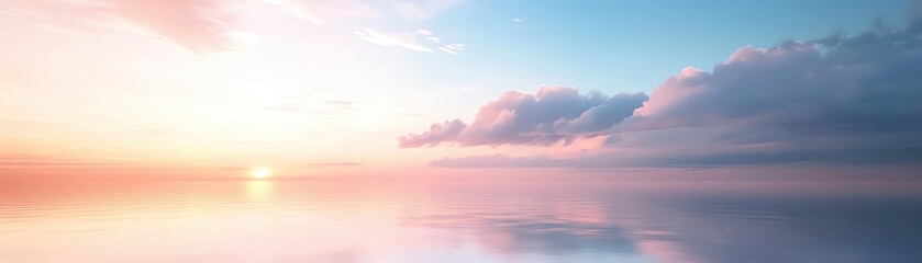 Fototapeta premium Soft, pastel sky with clouds reflecting on water.