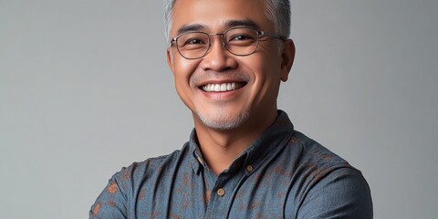 Obraz premium beautiful smiling middle-aged Filipino man, simple modern casual clothes