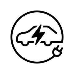 Electric car with plug icon symbol, EV car, Green hybrid vehicles charging point logotype, Eco friendly vehicle concept. Vector illustration