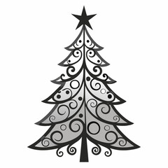 Christmas Silver tree Black silhouette