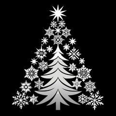 Christmas Silver tree Black silhouette