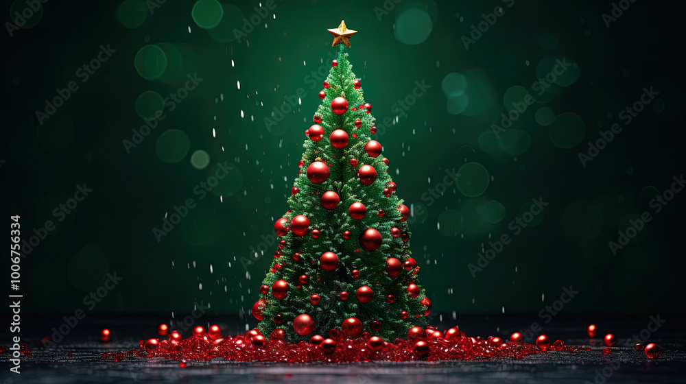 Poster christmas tree with glass balls on the blurred background with bokeh. winter holidays greeting card 