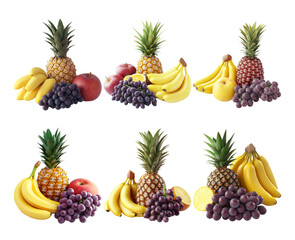 Fresh tropical fruit mixed arrangements with transparent background