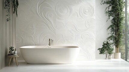Fototapeta premium Delicate swirling patterns in soft gray against a white tile background, forming a light, airy design with subtle elegance.