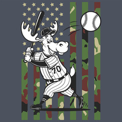 Camo American Flag Baseball Moose USA Gift T-shirt