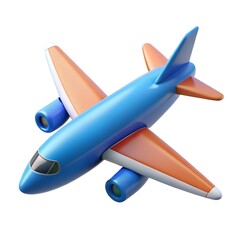 airplane in orange and blue shades, 3D illustration, isolated on a white background