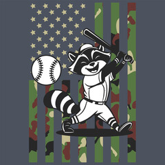 Camo American Flag Baseball Raccoon USA Gift T-shirt