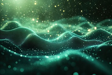 Futuristic abstract representation of digital network with glowing nodes and flowing lines. Image visualizes advanced technology connectivity for tech data-related concepts.