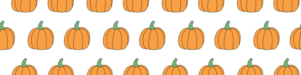 Vector seamless pattern with outline pumpkins in doodle style. Halloween or thanksgiving background and texture.