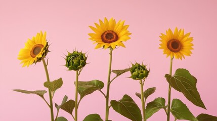 Sunflower Symphony: Vibrant Blooms and Bouquet in Cinematic Lighting on Pastel Background