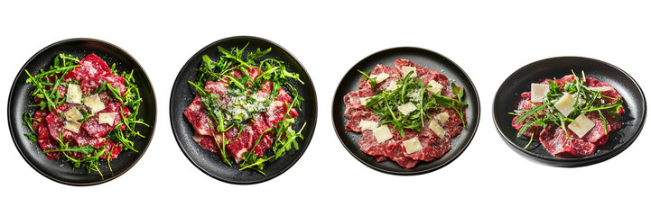 Beef Carpaccio Salad with Parmesan and Arugula isolated on transparent background.
