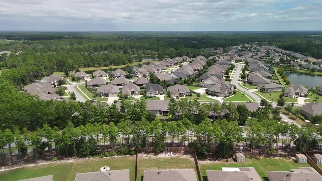 Fly Over High-end Real Estate In The Residential Neighborhood In Freeport City In Walton County, Florida, United States. Aerial Shot