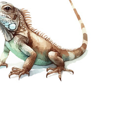 Fototapeta premium Cute Iguana Watercolor Illustration on White Background