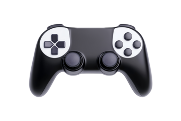 Black gaming controller on white isolated background. transparent background