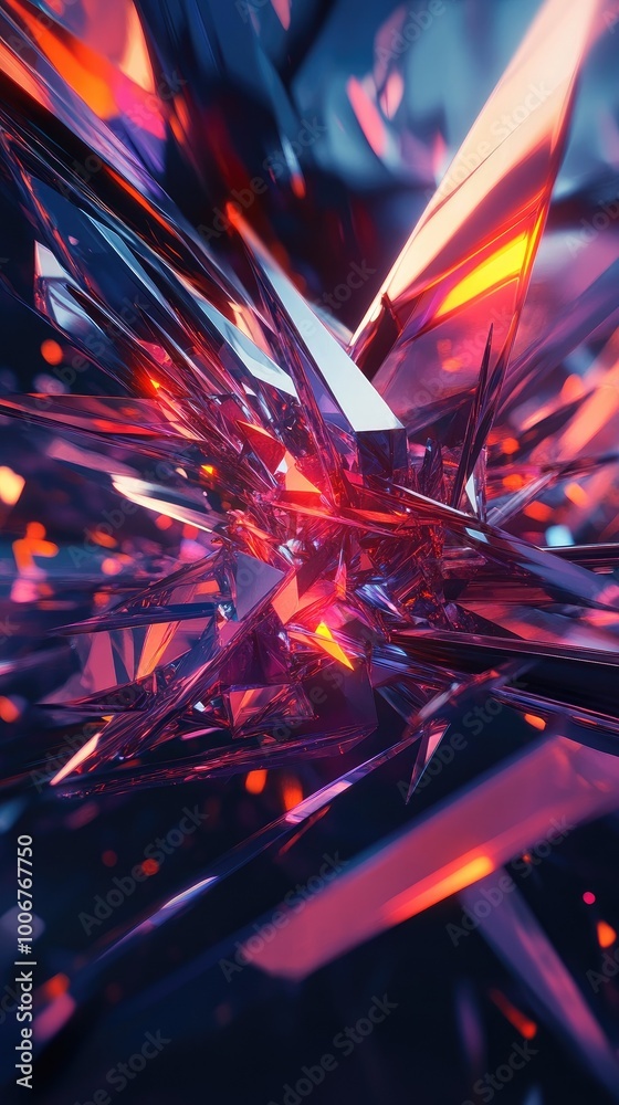 Aufkleber an abstract composition of sharp crystals intertwined with vibrant colors, creating a dynamic visual