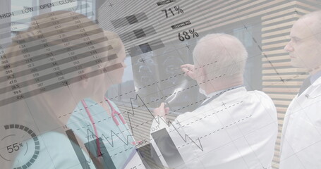 Image of statistics and data processing over diverse doctors