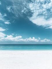 Obraz premium an ocean beach with white sand and blue sky