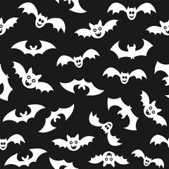 Seamless pattern with flying bats. Monochrome Halloween background texture