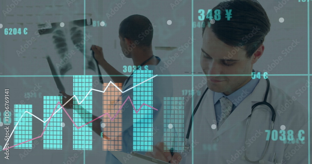 Canvas Prints Image of financial data processing over diverse doctors