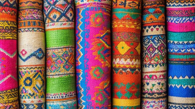 Vibrant Ethnic Textiles and Fabrics in Bold Colors and Patterns