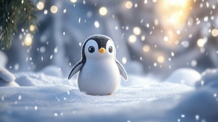 The sweetest penguin standing in the snow, radiating charm and cuteness, creating a heartwarming, adorable winter scene.