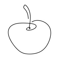 Vector illustration. One line drawing on white background. Minimalism. Apple.
