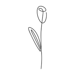 Vector illustration. Flower with one black line without lifting the hand on a white background.