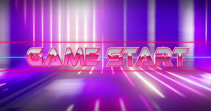 Image of game start text over neon lines on black background