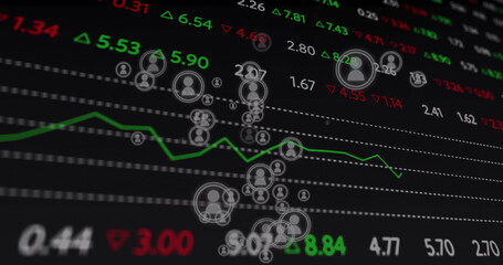 Image of financial data processing over people icons