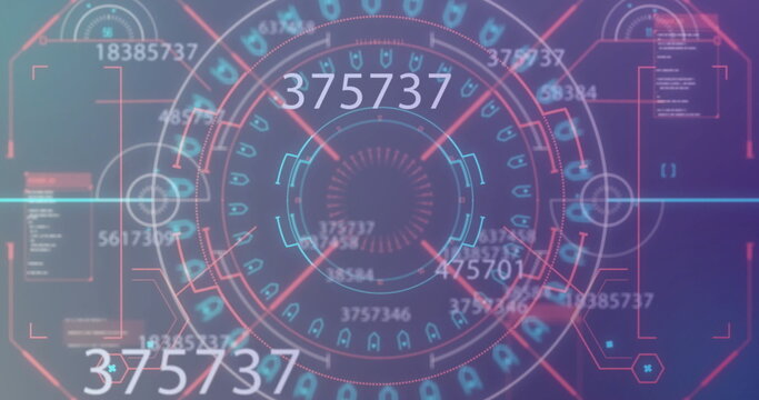 Image of data processing over scope scanning on blue background