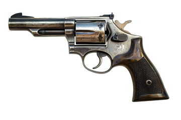 Classic revolver pistol on transparent background