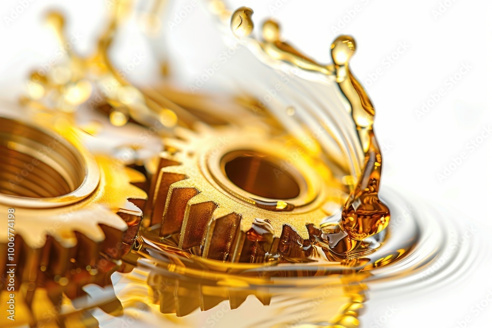 Poster Close-up of two interlocking gears with a crown on top, suitable for use in illustrations about machinery, engineering, or royalty