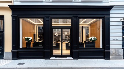 Classic beauty salon facade with ornate wood details, elegant entrance, welcoming ambiance, Beauty Salon, Classic Beauty