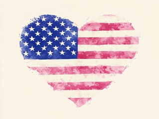 Obraz premium Watercolor Heart Shaped American Flag with Stars and Stripes USA patriotism concept