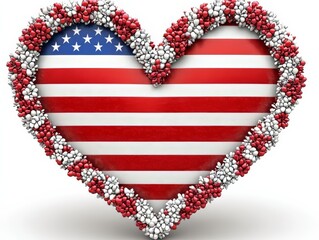 Obraz premium American Flag Heart with Red, White, and Blue Floral Border, USA patriotism concept
