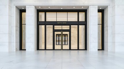 Modern luxury beauty salon exterior with large glass doors, metal accents, marble details, Beauty Salon, Modern Luxury