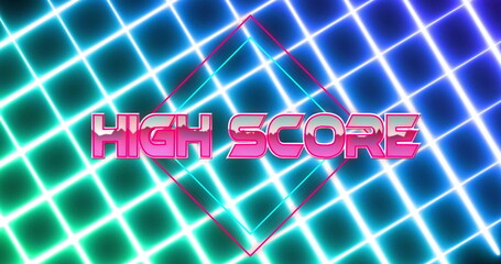 Image of high score text over neon lines on black background