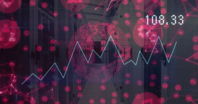Image of globe and digital data processing over computer servers - Powered by Adobe