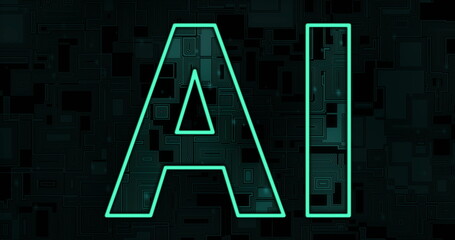 Image of ai text over green shapes moving