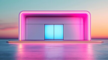 Futuristic beauty salon exterior with holographic signage, sleek curves, LED lighting accents, Beauty Salon, Futuristic Design