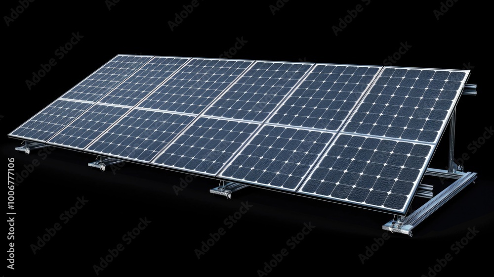 Poster a close-up image of a solar panel on a black background